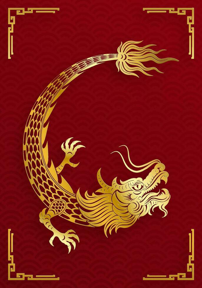 tradicional ouro chinês Dragão Projeto vetor