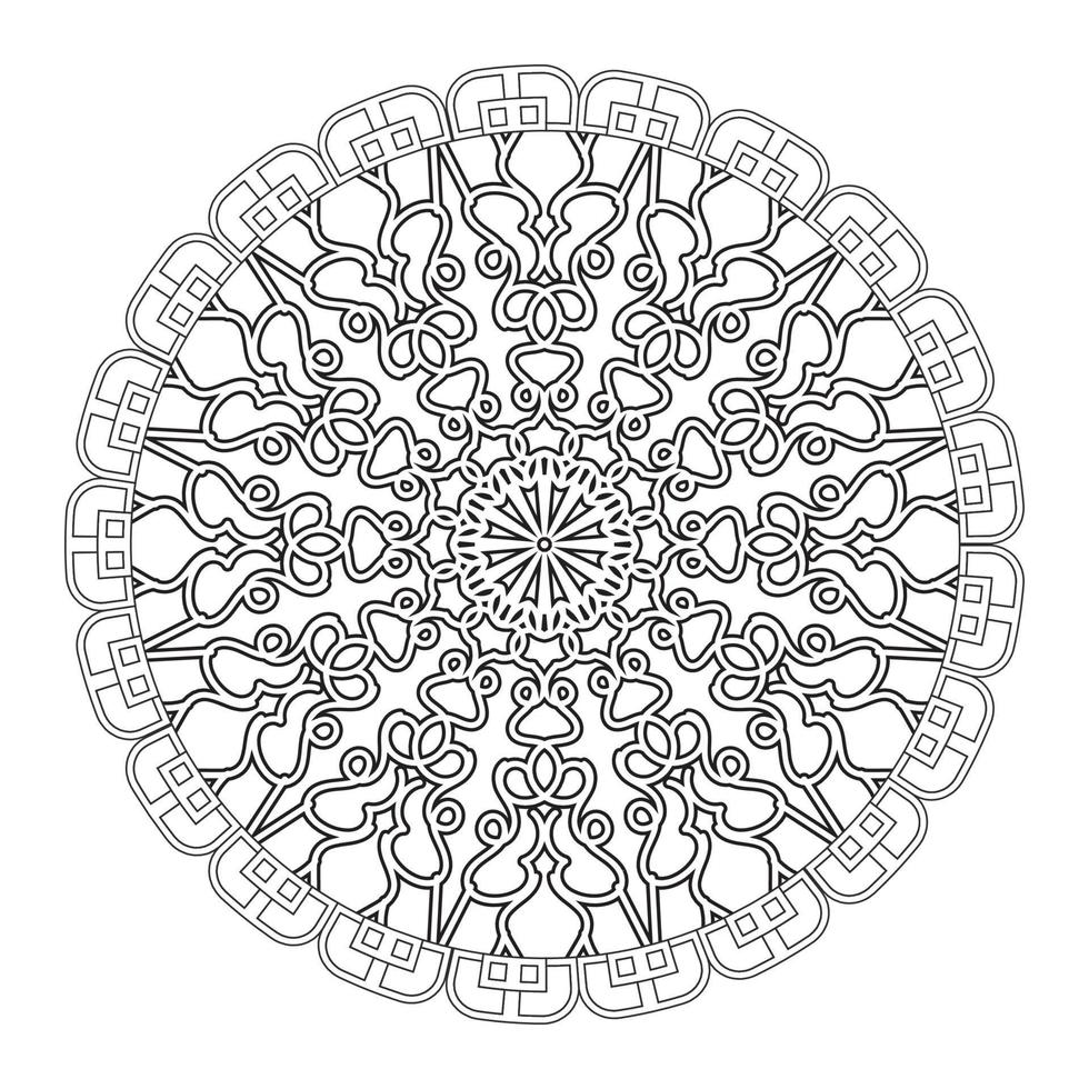 mandala preto e branco com padrão floral. página para colorir. vetor