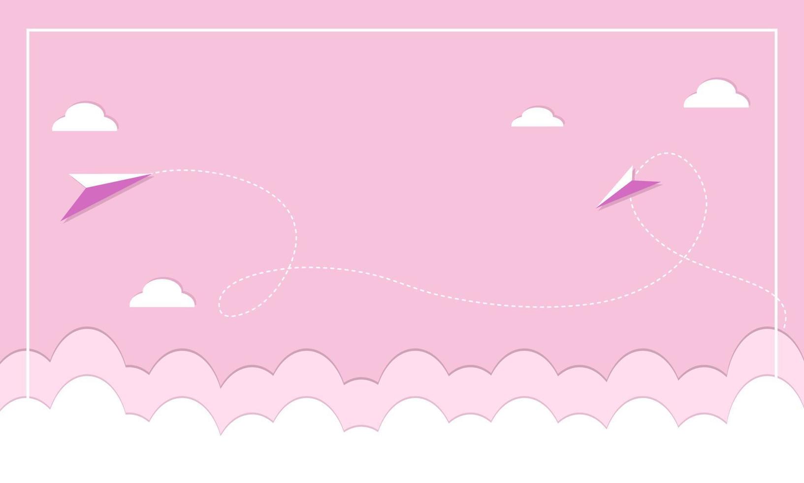 papel bonito corte fundo de céu rosa com aviões de papel para banner. ilustração vetorial vetor