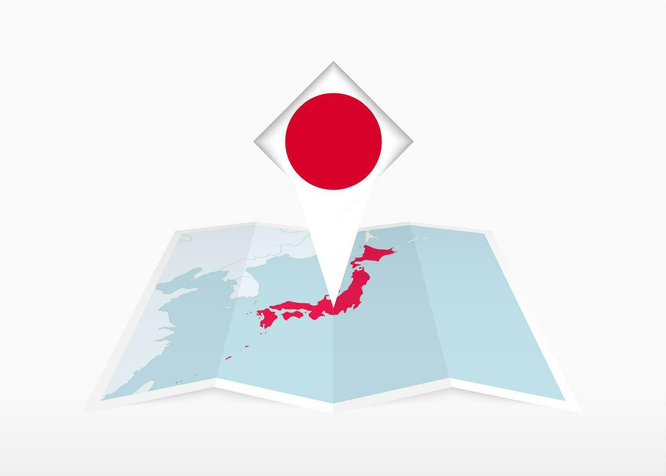 Japão é retratado em uma guardada papel mapa e fixado localização marcador com bandeira do Japão. vetor