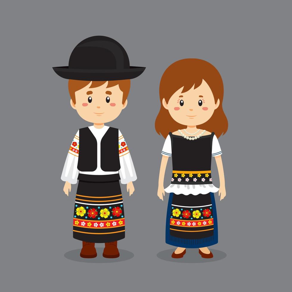 personagem de casal usando vestido nacional da Hungria vetor