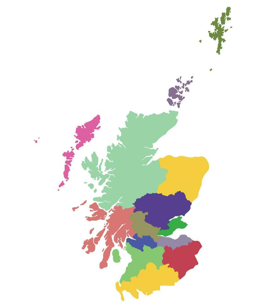 Escócia mapa. mapa do Escócia dentro administrativo regiões dentro multicolorido vetor