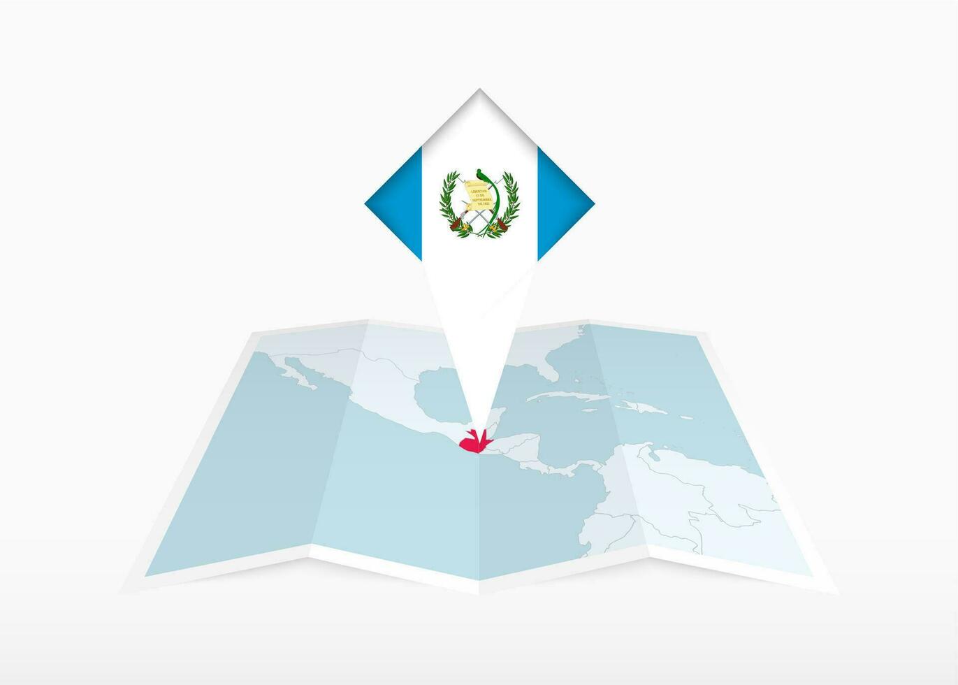 Guatemala é retratado em uma guardada papel mapa e fixado localização marcador com bandeira do Guatemala. vetor