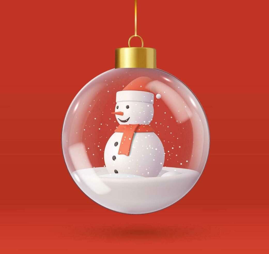 3d transparente Natal bola com boneco de neve vetor