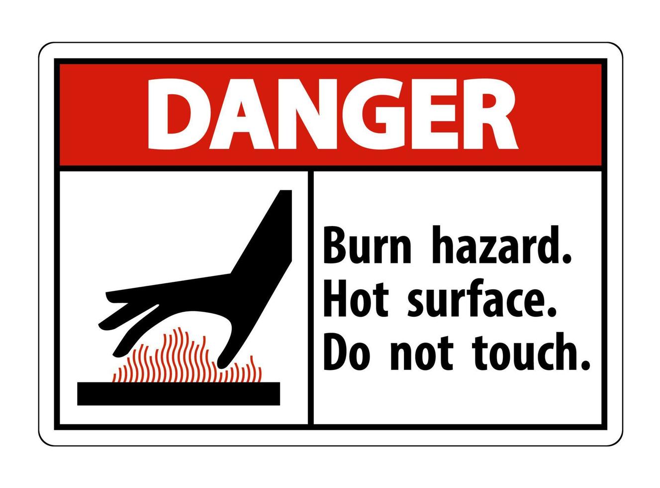 perigo queimar perigo, superfície quente, não toque o símbolo assinar isolado no fundo branco, ilustração vetorial vetor