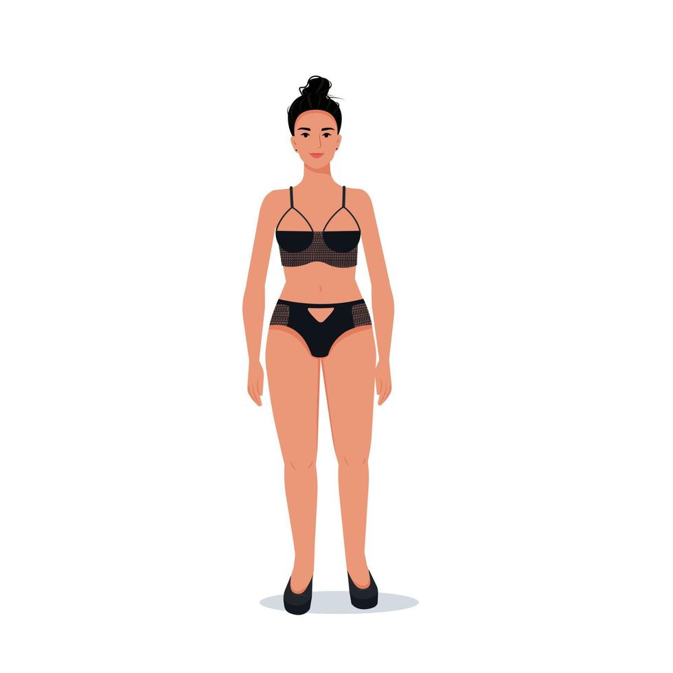 garota na ilustração plana de lingerie de renda. mulher atraente em lingerie preta vetor