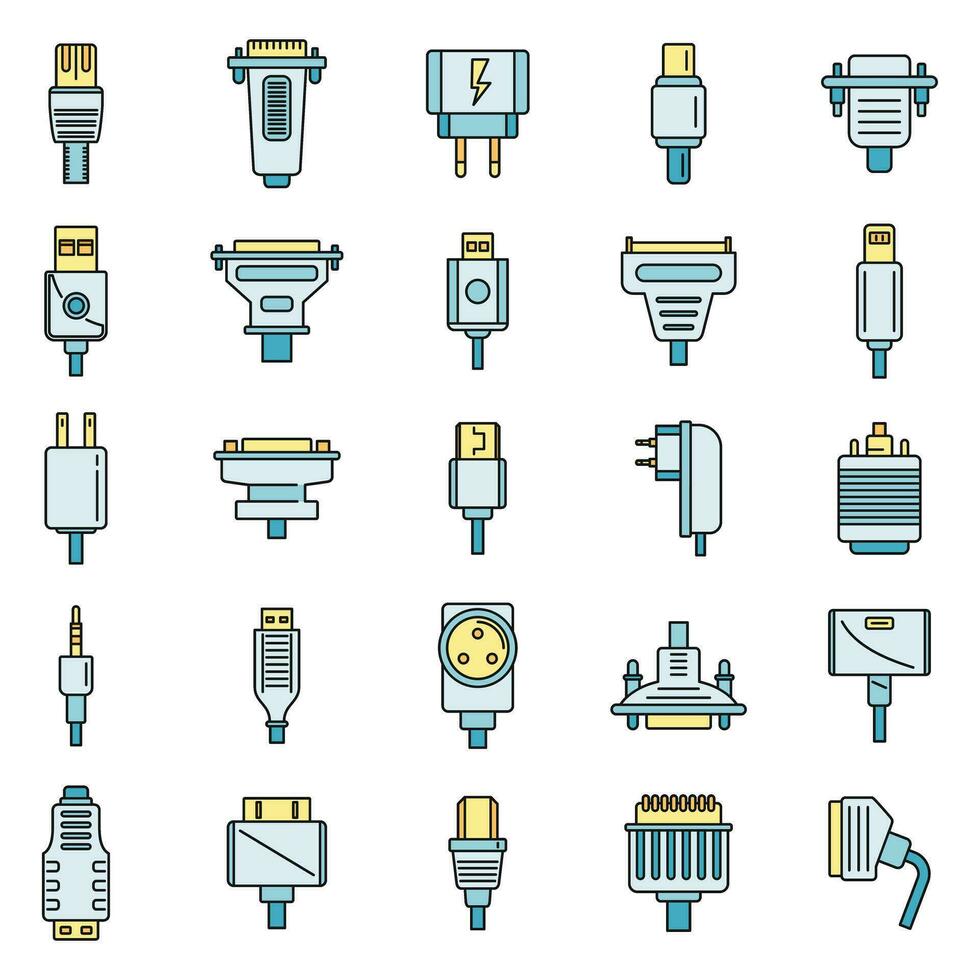 adaptador conector ícones conjunto vetor cor