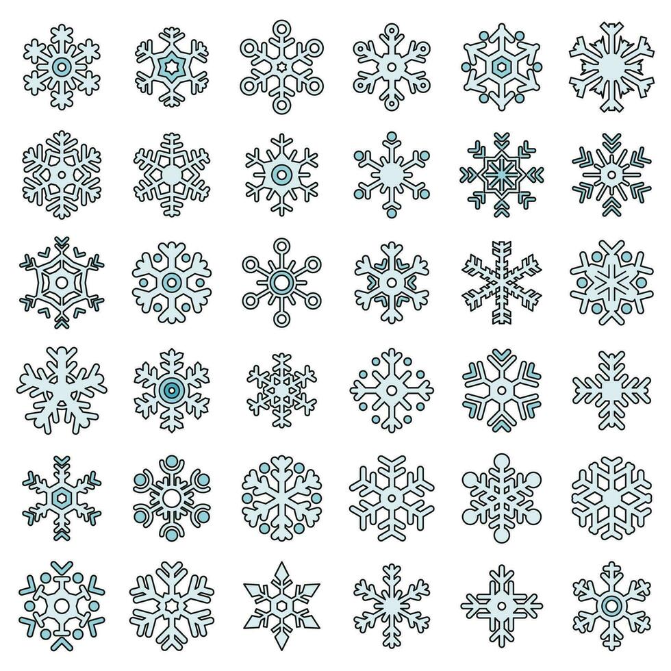 floco de neve Natal ícones conjunto vetor cor