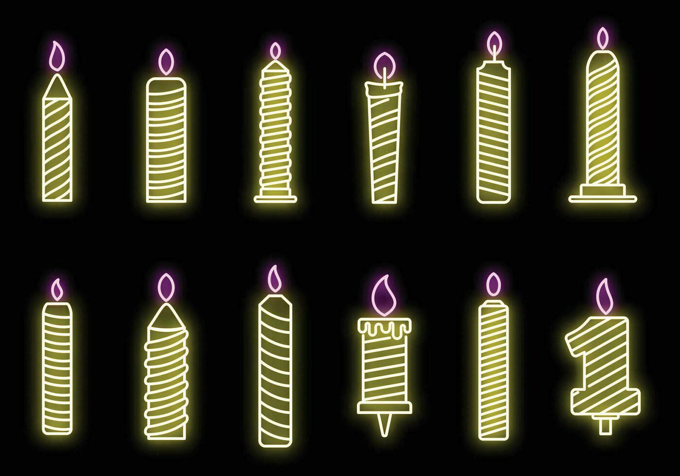 queimando aniversário vela ícones conjunto vetor néon