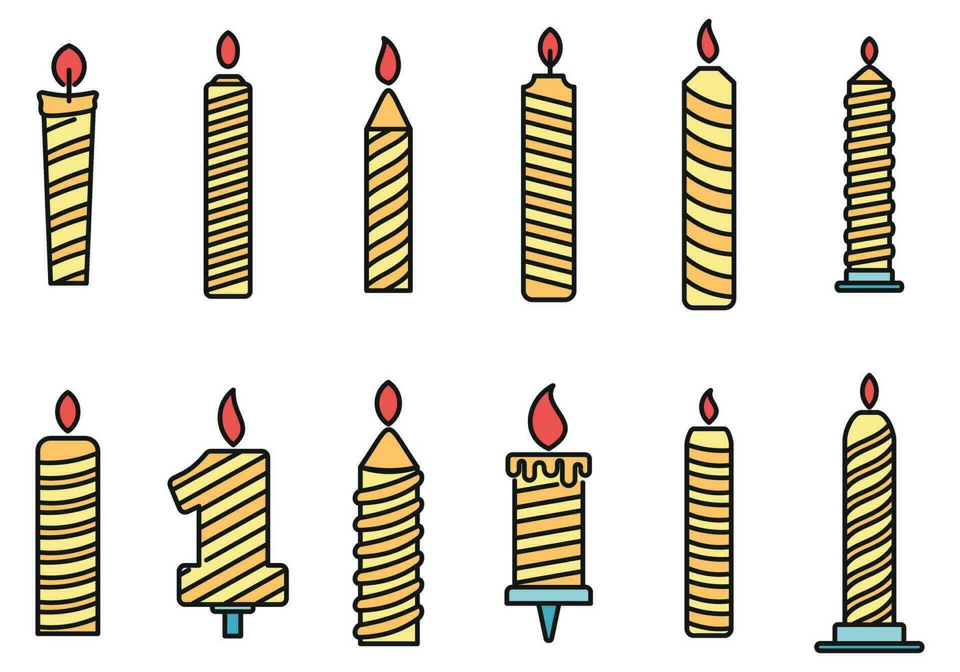 queimando aniversário vela ícones conjunto vetor cor
