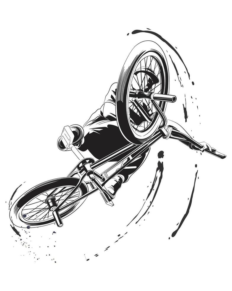 esporte silhueta ilustração do corrida bicicletas dentro extremo Esportes pulando, alta performance corrida bicicletas acionado dentro transportado pelo ar manobras dentro a reino do extremo Esportes vetor