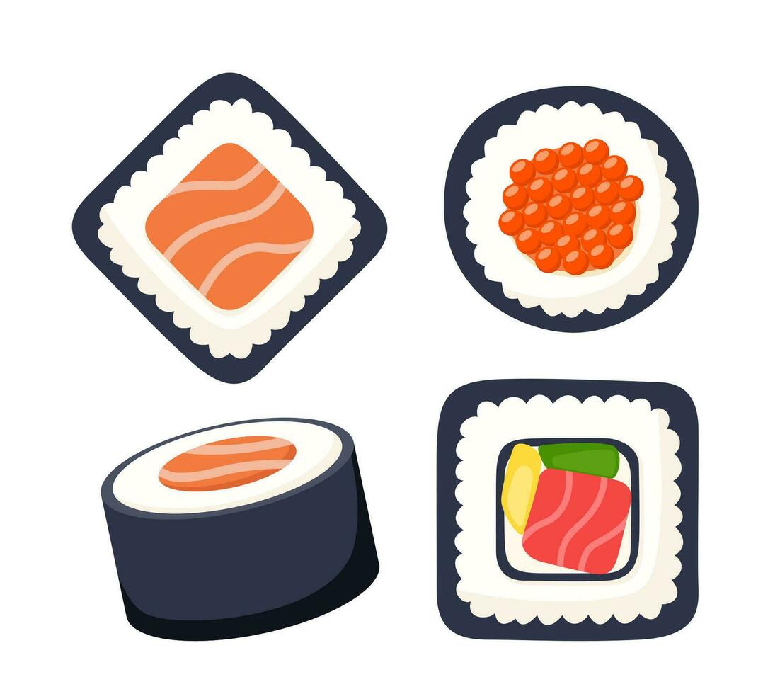 Sushi lista vetor definir. japonês cozinha, tradicional Comida. vetor ilustração.