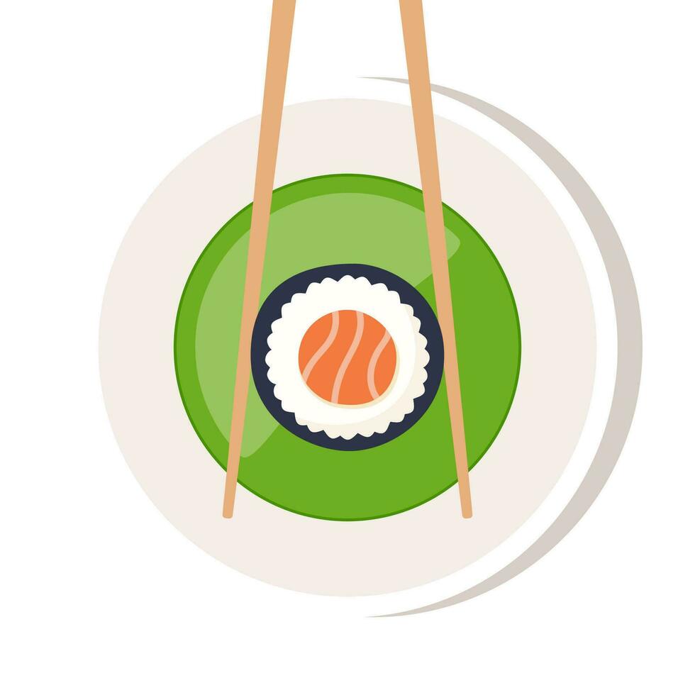 wasabi dentro uma tigela, pauzinhos com Sushi peça lista debaixo a tigela. japonês cozinha, tradicional Comida. vetor ilustração.