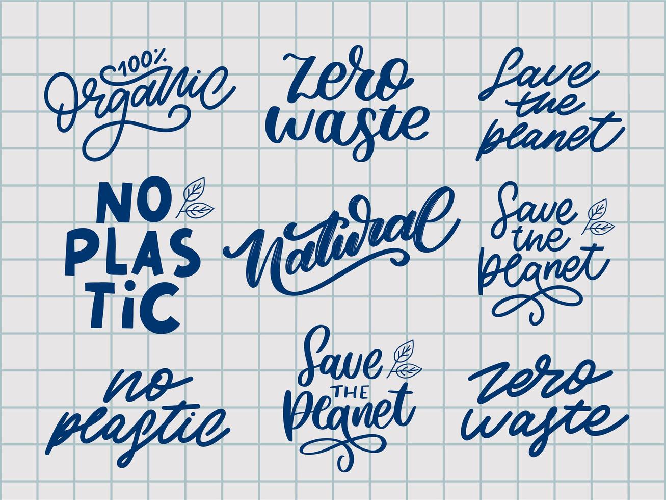 100 conjunto de letras de vetor natural carimbo ilustração slogan caligrafia