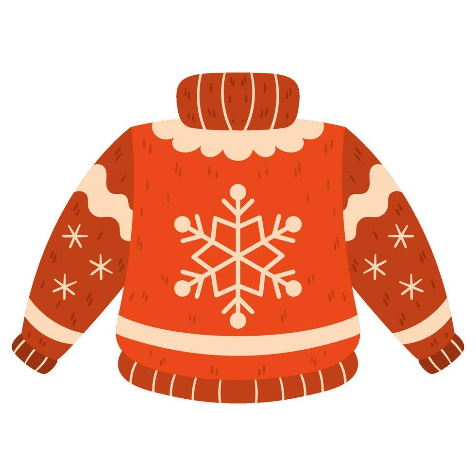 feio Natal suéter, suéter com ornamento, vermelho cor com branco floco de neve vetor