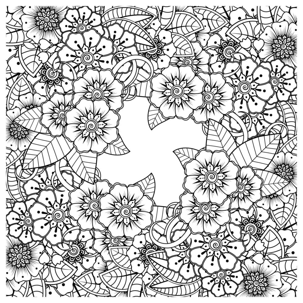 mehndi flor ornamento decorativo em estilo oriental étnico, ornamento de doodle, desenho de mão de contorno. página do livro para colorir. vetor