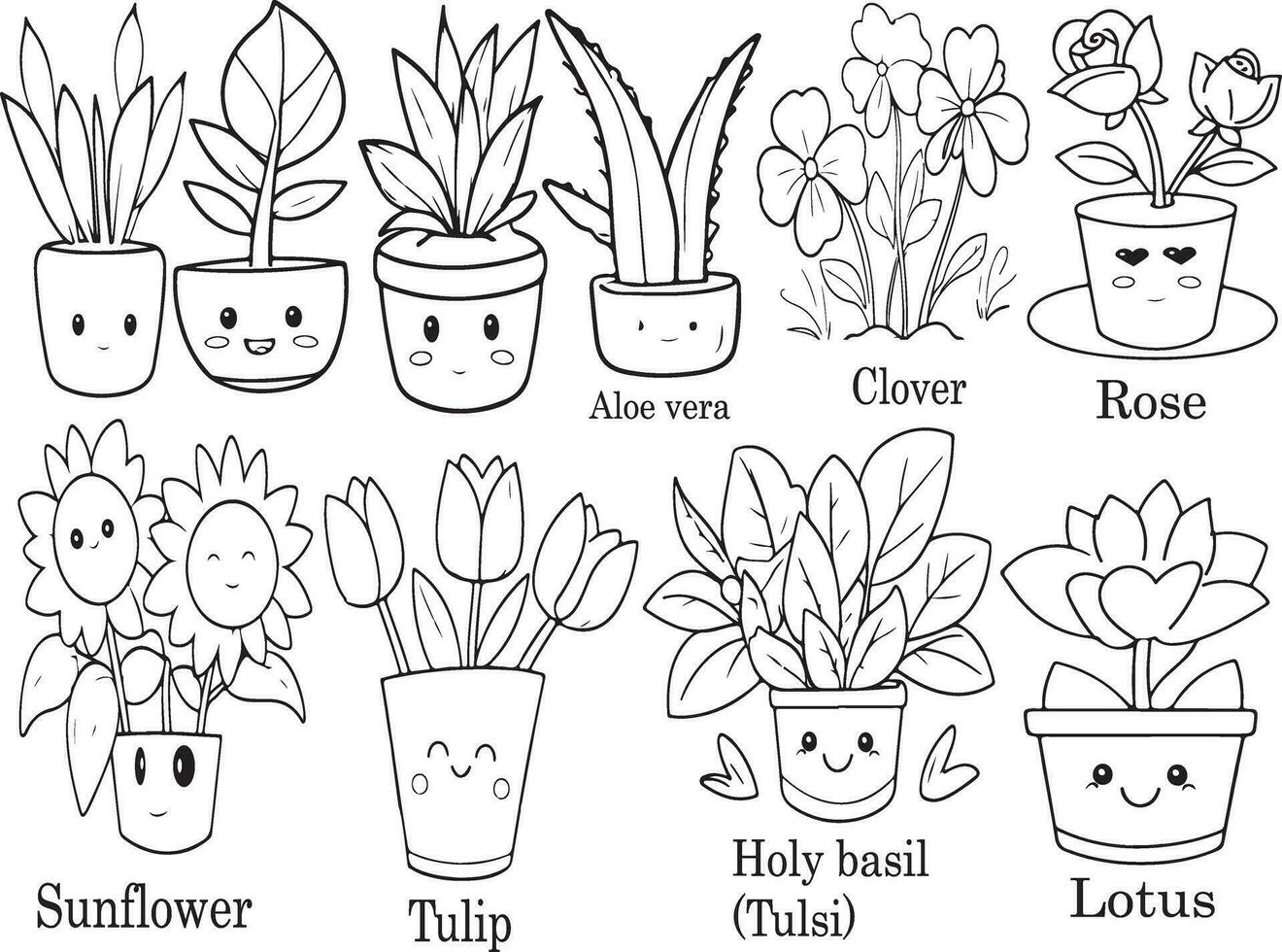 plantas e flor coloração página para crianças vetor