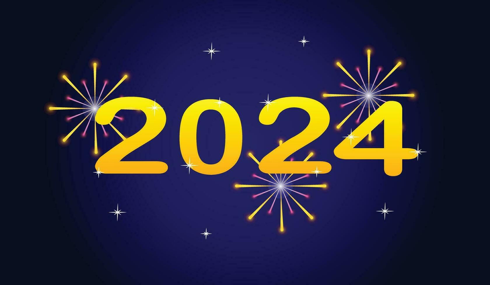nós desejo você uma feliz Novo ano 2024 único moderno ouro texto com diamante fogo de artifício ouro Preto azul cor fundo vetor