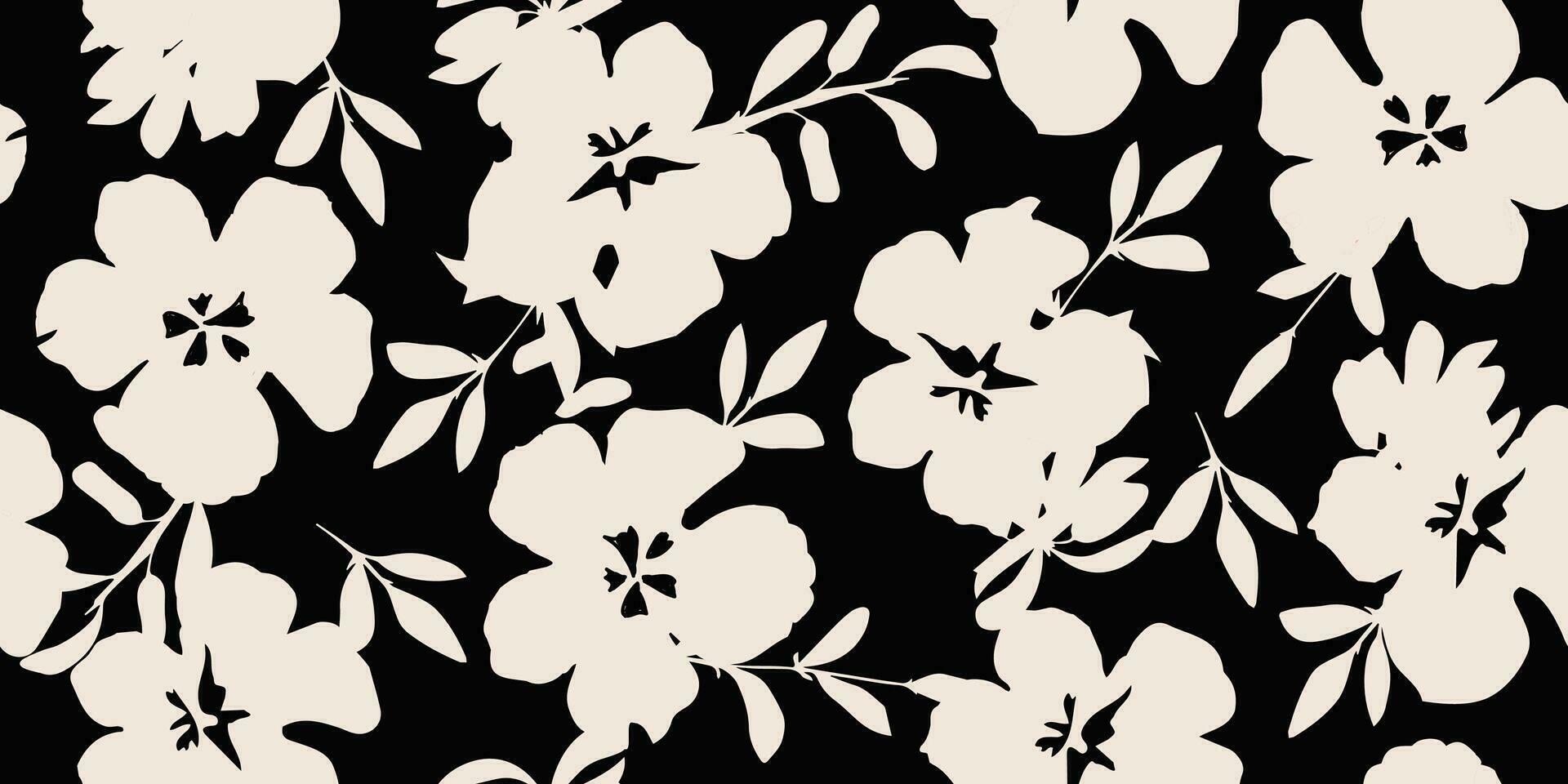 flor desatado fundo. minimalista abstrato floral padronizar. moderno impressão dentro Preto e branco fundo. ideal para têxtil projeto, papel de parede, capas, cartões, convites e cartazes. vetor