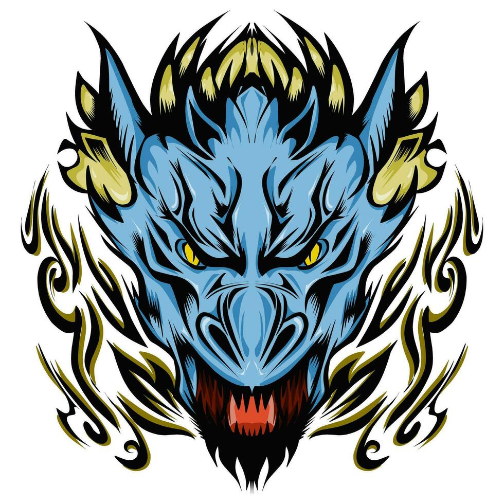 tribal cabeça mascote Dragão adesivo ilustração. perfeito para tatuagens, adesivos, chapéus, roupas, logotipos, ícones vetor