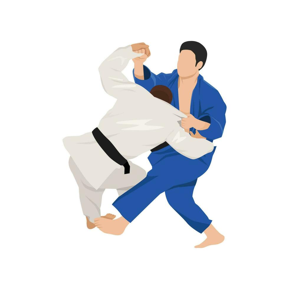 atleta judoca, judoca, lutador dentro uma duelo, lutar, corresponder. judo esporte, marcial arte. vetor