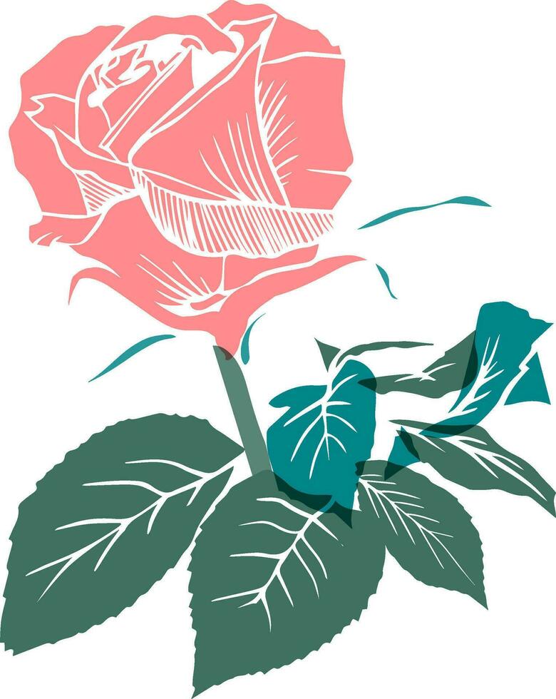 solteiro vetor rosa flor com folhas riso impressão efeito isolado em branco fundo