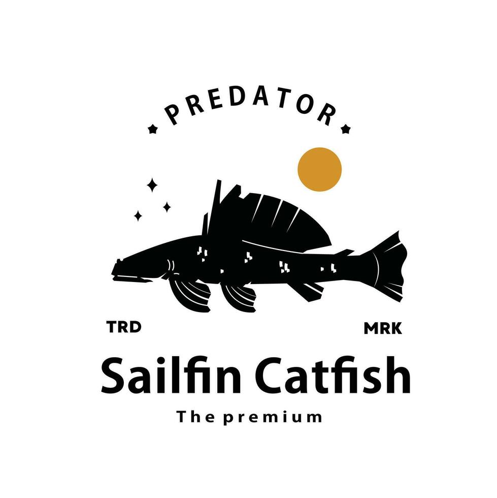 vintage retro hipster sailfin peixe-gato logotipo vetor esboço silhueta arte ícone