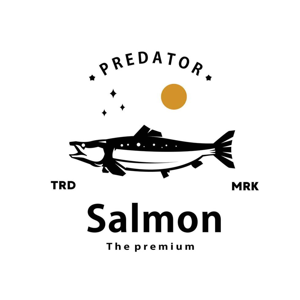 vintage retro hipster salmão logotipo vetor esboço silhueta arte ícone