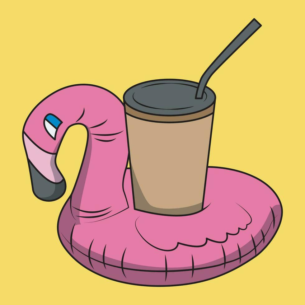 adulto inflável flamingo traje inflável bebê barco com café copo em topo vetor