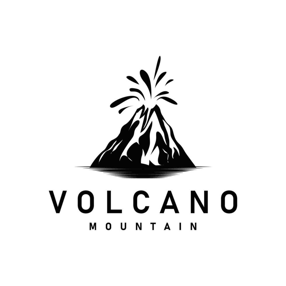 vulcão logotipo ilustração silhueta Projeto vulcão montanha em erupção com simples pedras e lava vetor