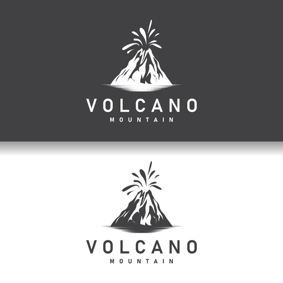 vulcão logotipo ilustração silhueta Projeto vulcão montanha em erupção com simples pedras e lava vetor