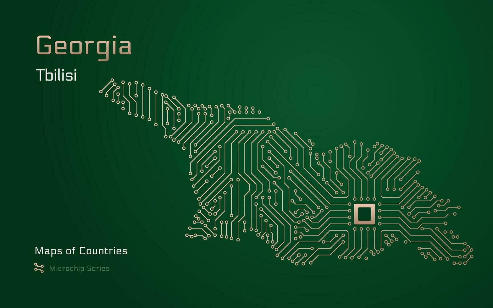 geórgia mapa com uma capital do tbilisi mostrando dentro uma microchip padronizar com processador. e-governo. mundo países vetor mapas.