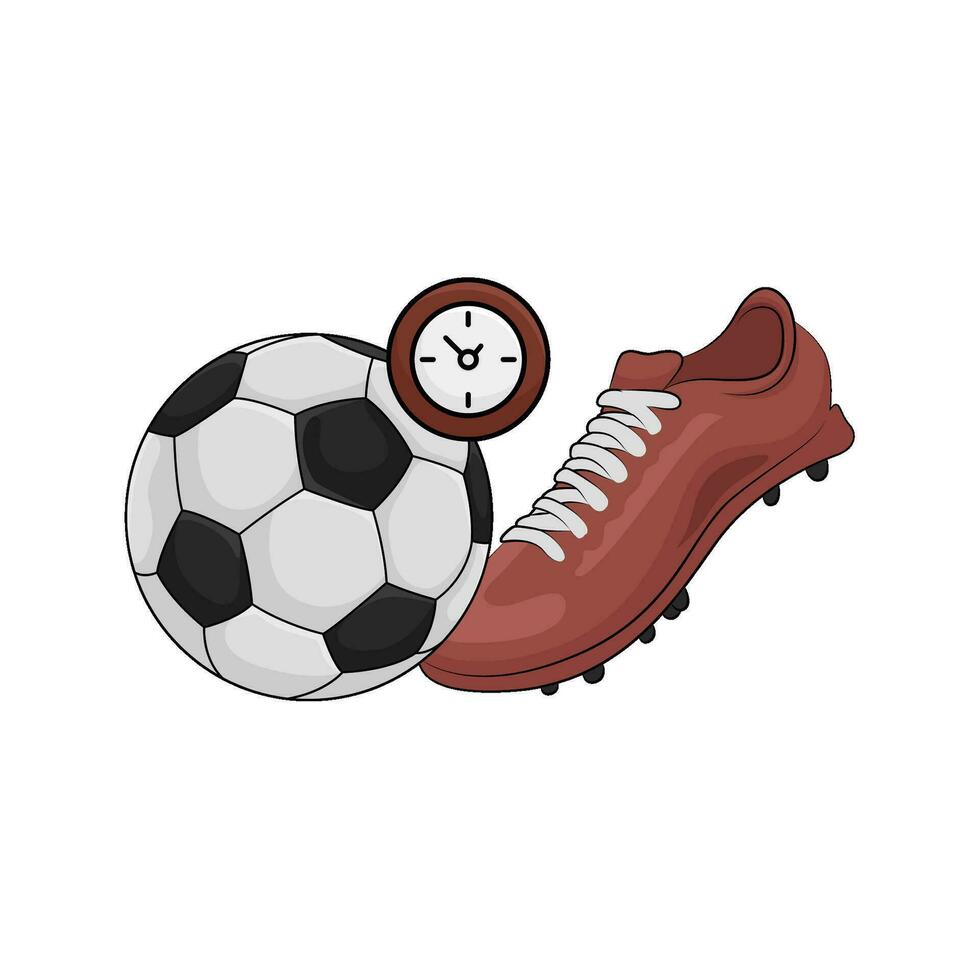 futebol bola, relógio Tempo com sapatos ilustração vetor