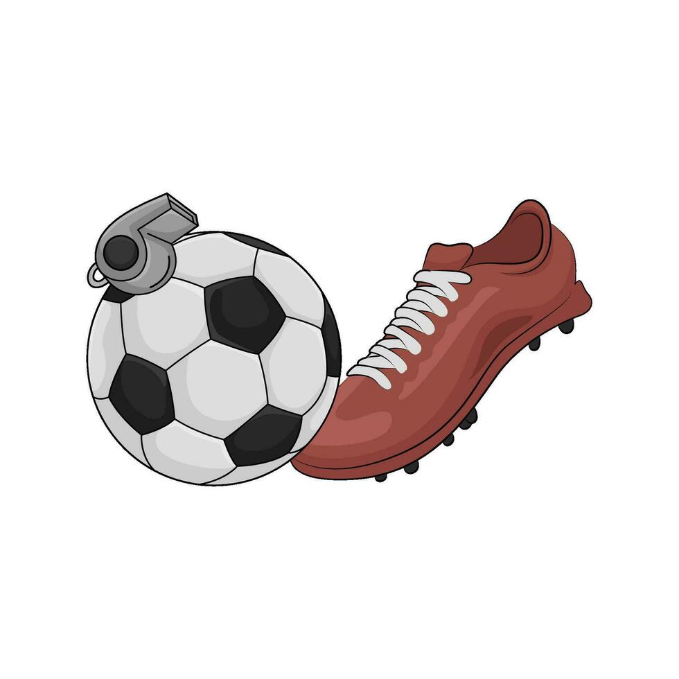 futebol bola, futsal sapatos com apito ilustração vetor