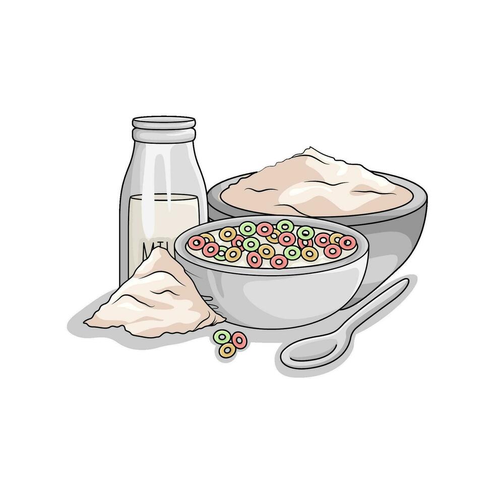 trigo pó, leite com cereal ilustração vetor