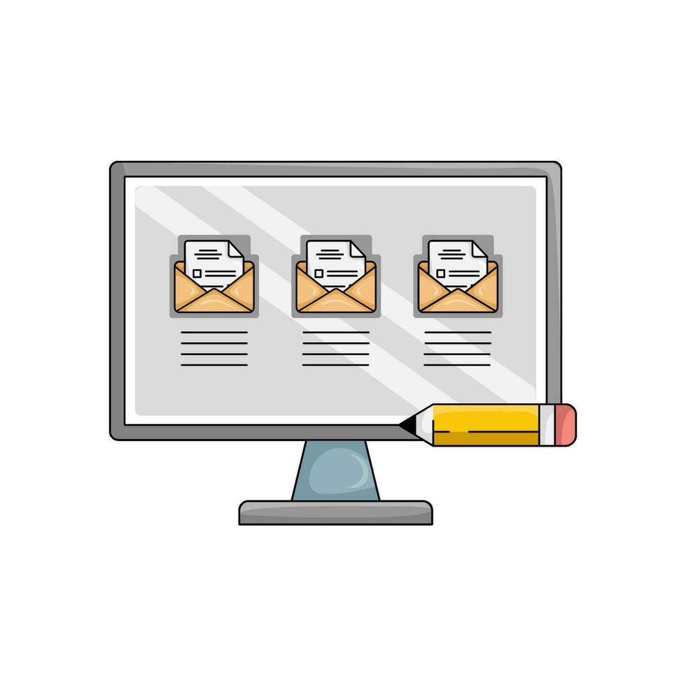 o email dentro computador com lápis ilustração vetor