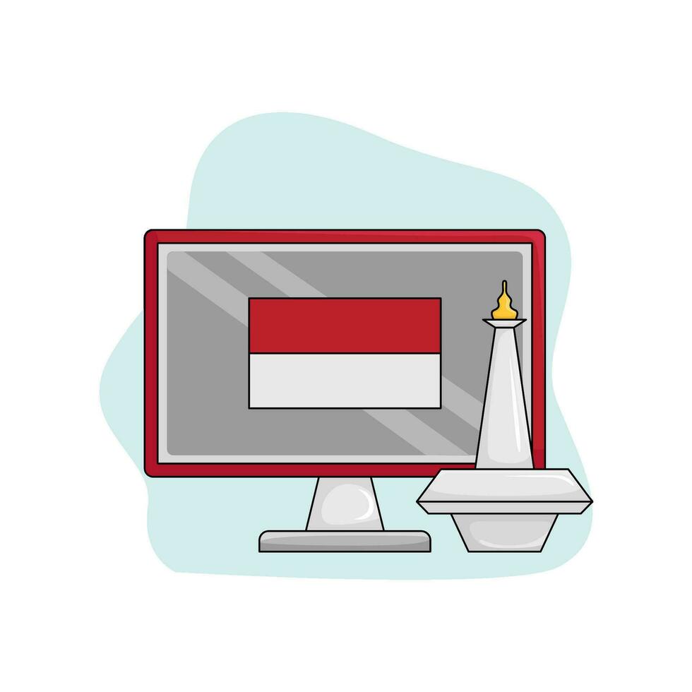 monas com bandeira Indonésia dentro computador ilustração vetor