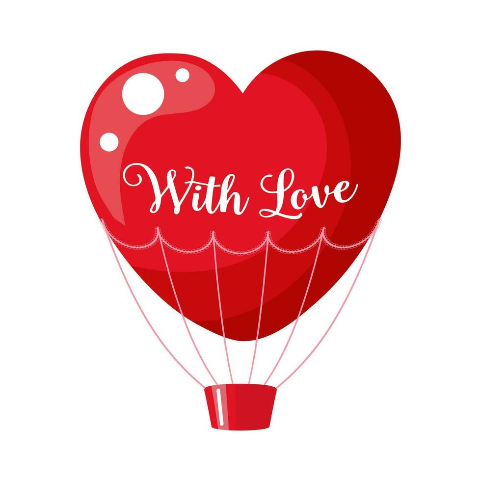 balão de coração vermelho com amor. ilustração, plano de fundo para o dia dos namorados e casamento, vetor