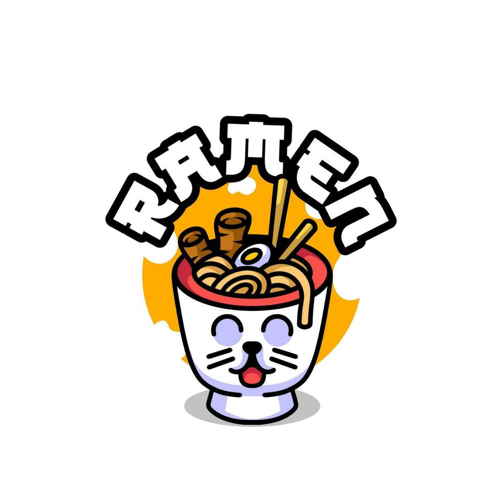 ramen gato engraçado logotipo ilustração vetor