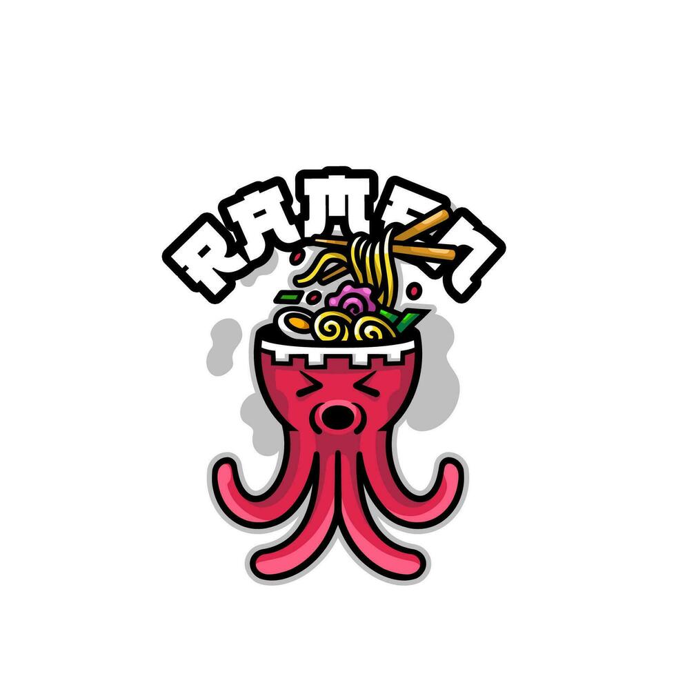 polvo ramen mascote logotipo vetor