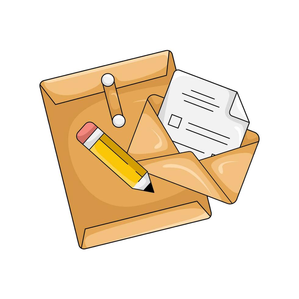 e-mail, lápis com envelope Castanho ilustração vetor