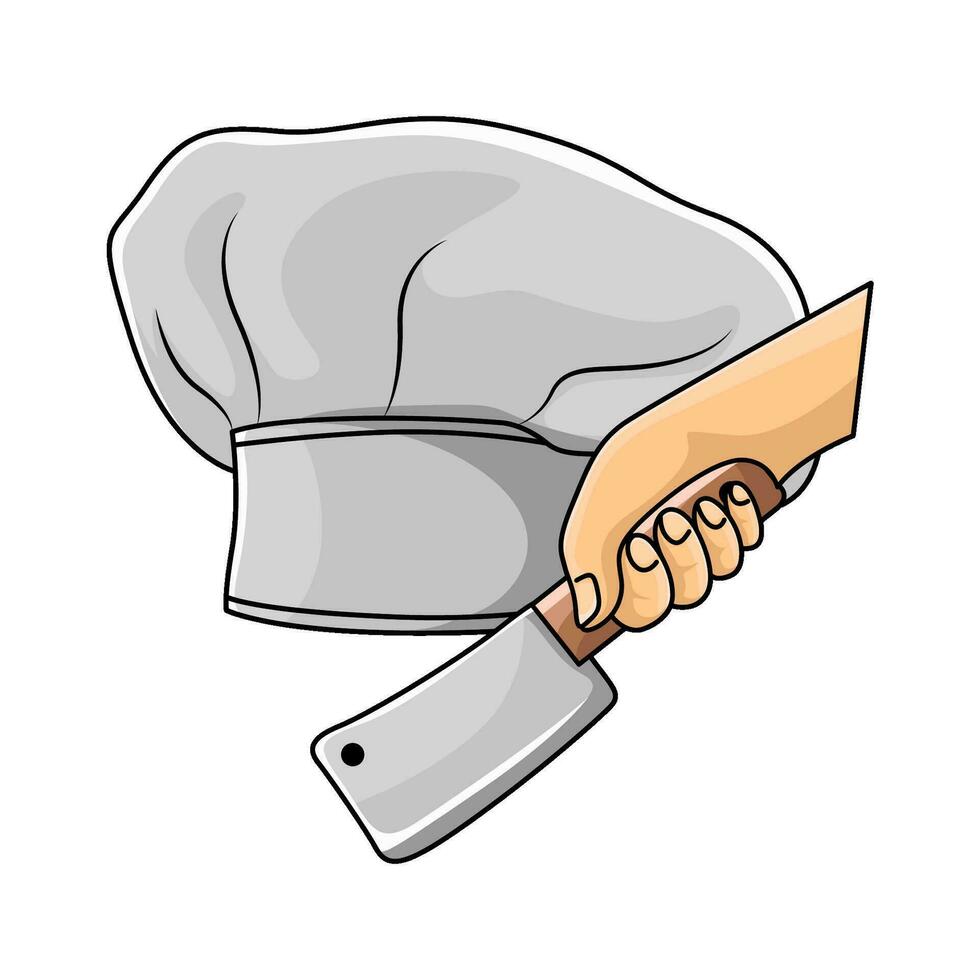 açougueiro faca dentro mão com chapéu chefe de cozinha ilustração vetor