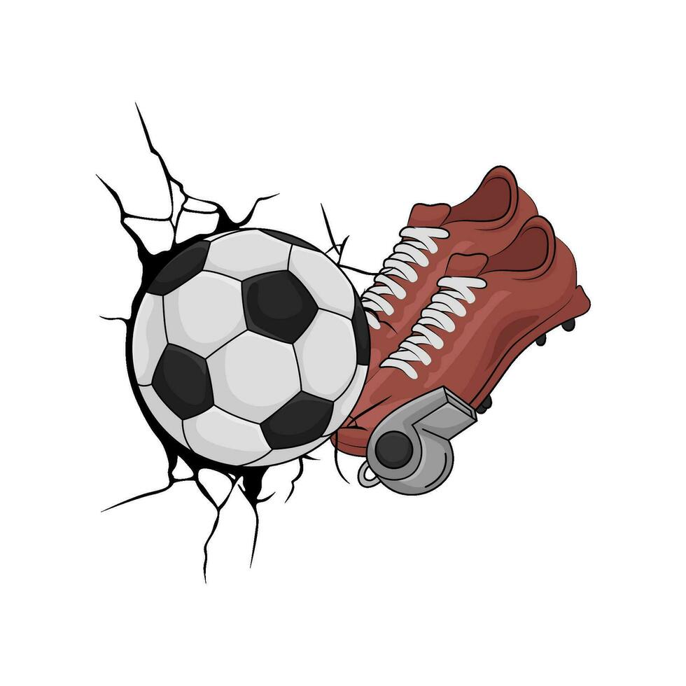 futebol bola, apito com futsal sapatos ilustração vetor