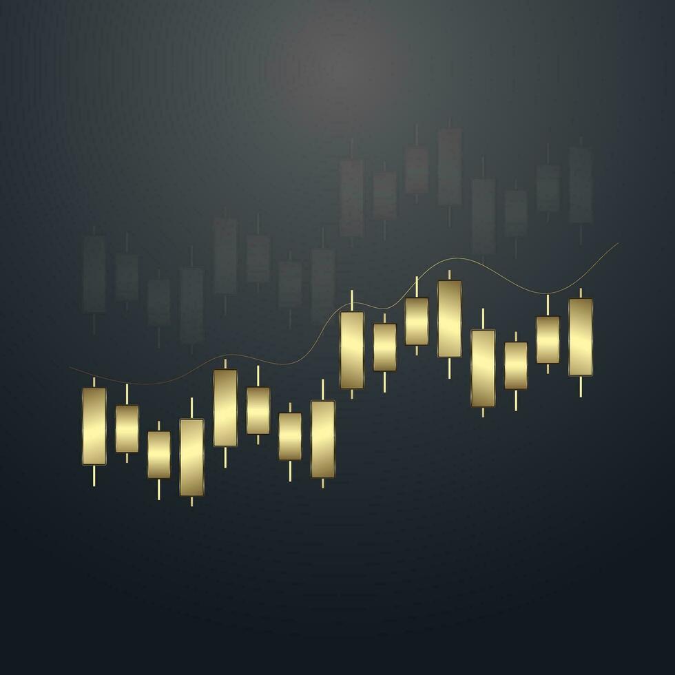 uma ouro gráfico gráfico, luxo Barra gráficos com acima tendência seta em a topo usava para o negócio vela bastão gráfico gráfico do investimento negociação em Sombrio fundo vetor