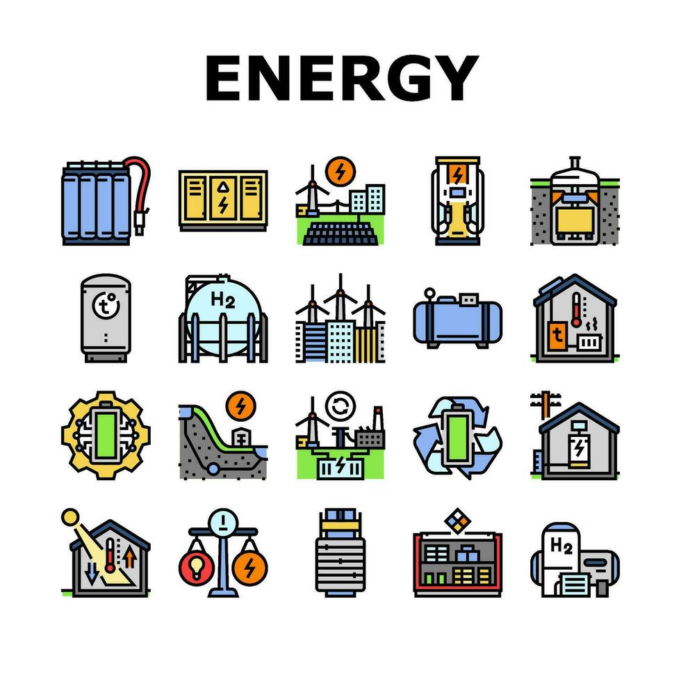 energia armazenamento poder sistema ícones conjunto vetor