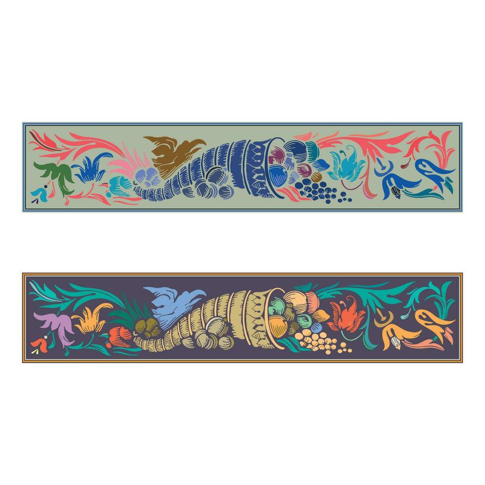 vintage retro floral caligráfico arte decorativo elementos colori esboço conjunto com flores e frutas isolado vetor