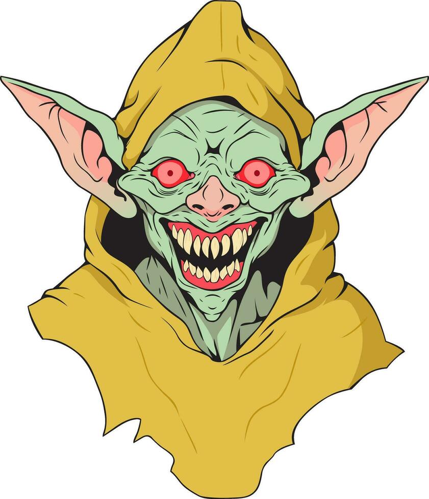 mal verde goblin vestindo uma capa vetor