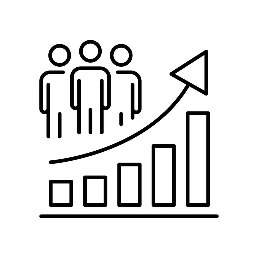 população crescimento ícone. simples esboço estilo. aumentar social desenvolvimento, econômico evolução, global demografia gráfico conceito. fino linha símbolo. vetor ilustração isolado.