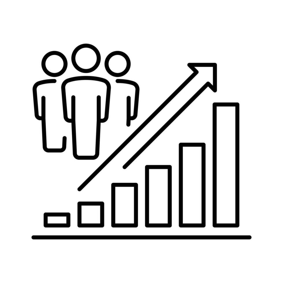 população crescimento ícone. simples esboço estilo. aumentar social desenvolvimento, econômico evolução, global demografia gráfico conceito. fino linha símbolo. vetor ilustração isolado.