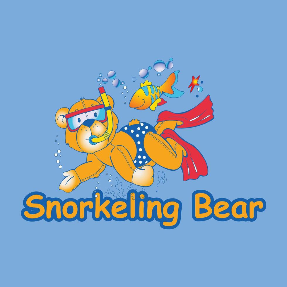 snorkeling Urso desenho animado Projeto vetor